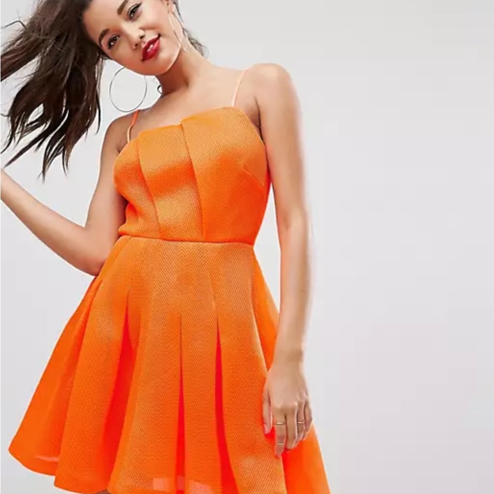 Asos Neon Orange Mesh Midi Dress